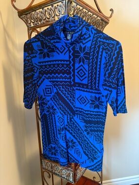 LAUREN RALPH LAUREN geometric blue /black patterned ladies top